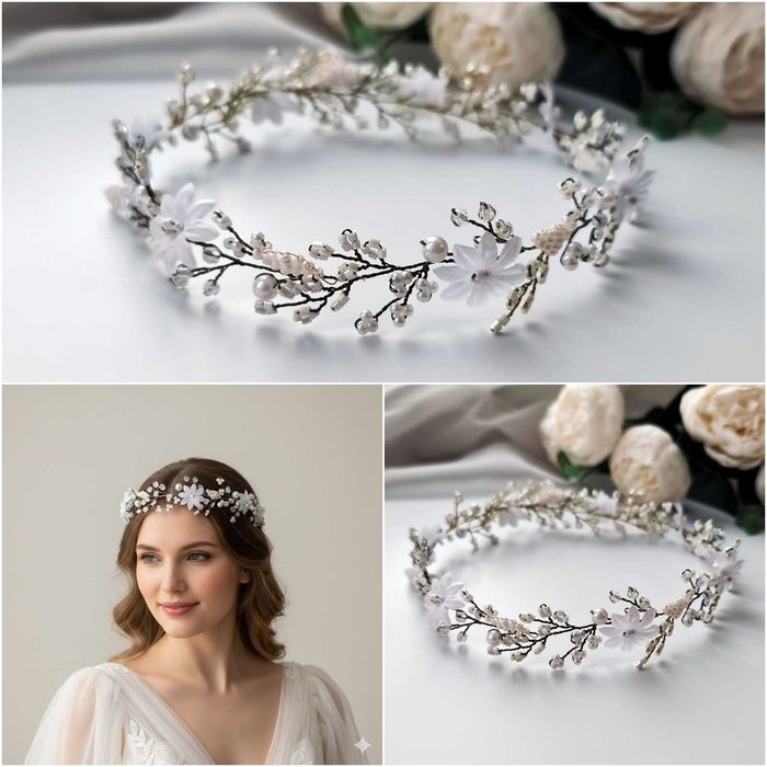 Прикраси для нареченої у зачіску з намистин гілочка віночок на голову
