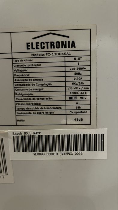 Arca congeladora ELECTRONIA (de abertura vertical)