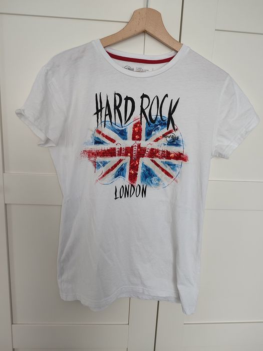 L 40 Hard Rock London t-shirt koszulka biała gitara flaga