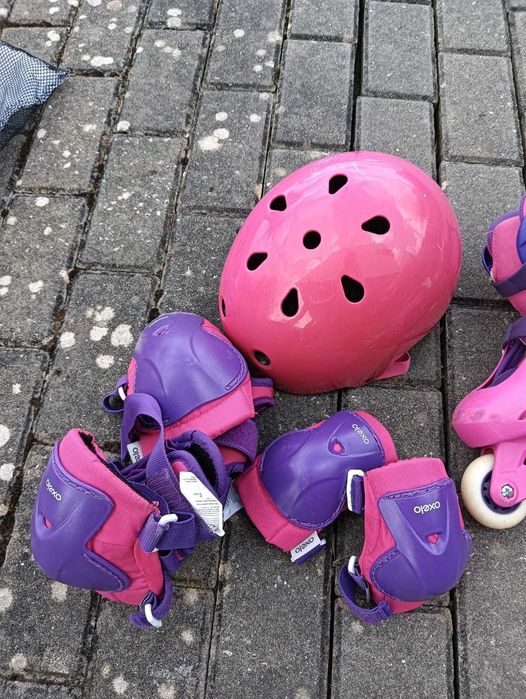 Conjunto de patins para crianca com capacete e proteções 32 a 34
