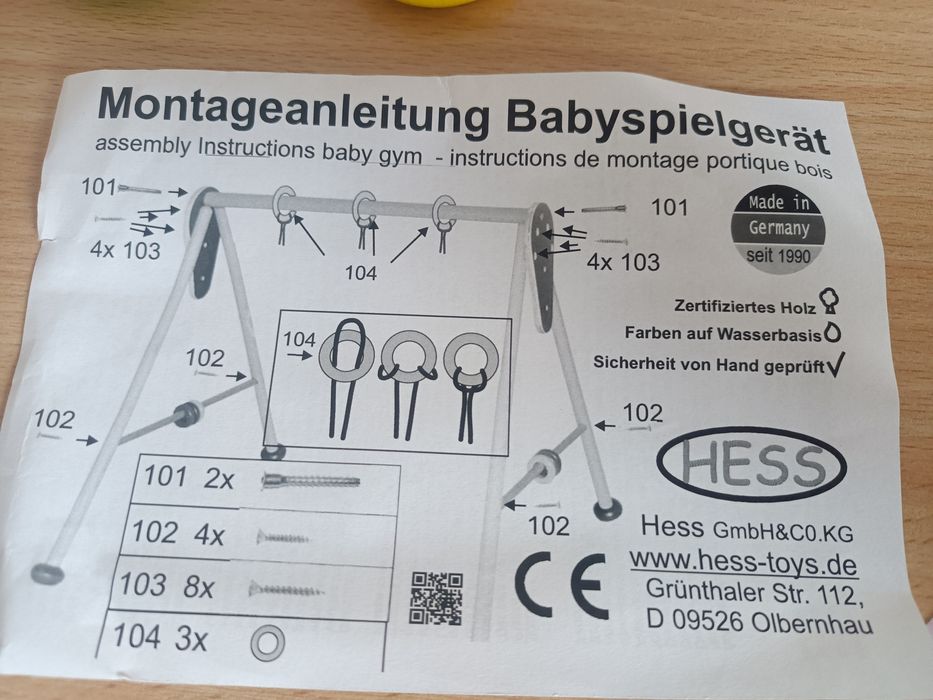 Trapez do zabawy dla niemowląt Hess drewniany