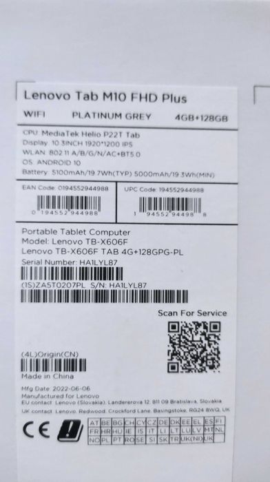 Lenovo 128 GB Tab M10 FHD Plus 10,3"