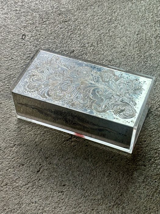 Szkatułka WMF Cromargan pleksi i plater autorstwa Sigrid Kupetz 1960te