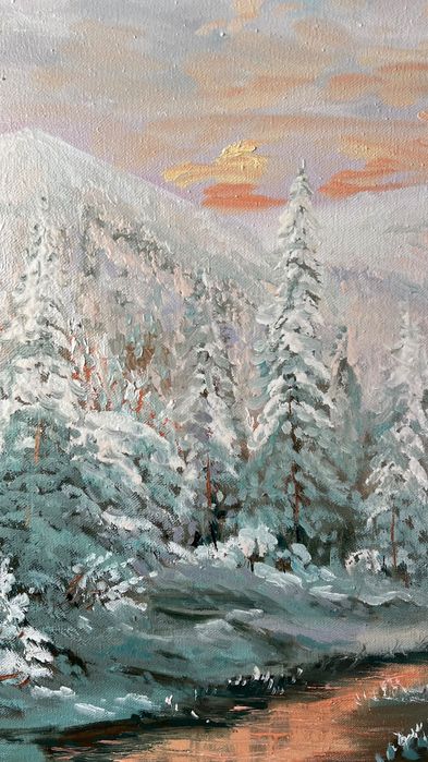 Картина масло холст Андрусяк "Зимовий світанок в Карпатах" пейзаж гори