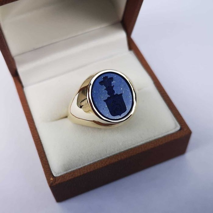 Herb Lubicz Sygnet męski złoty 585 sygnety męskie z herbem w lapis laz