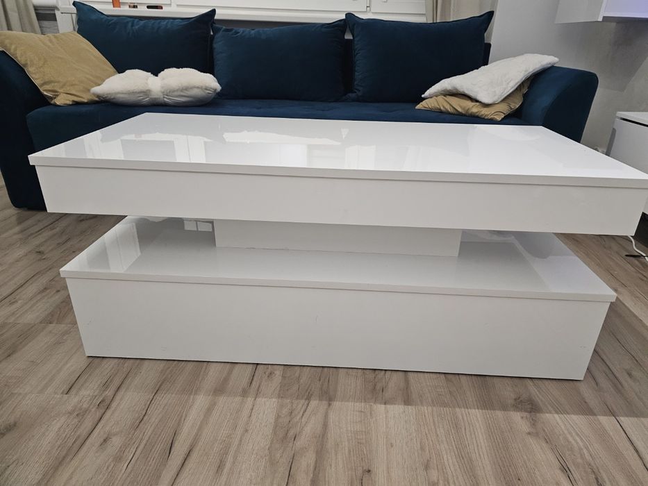 Stolik kawowy bialy polysk led