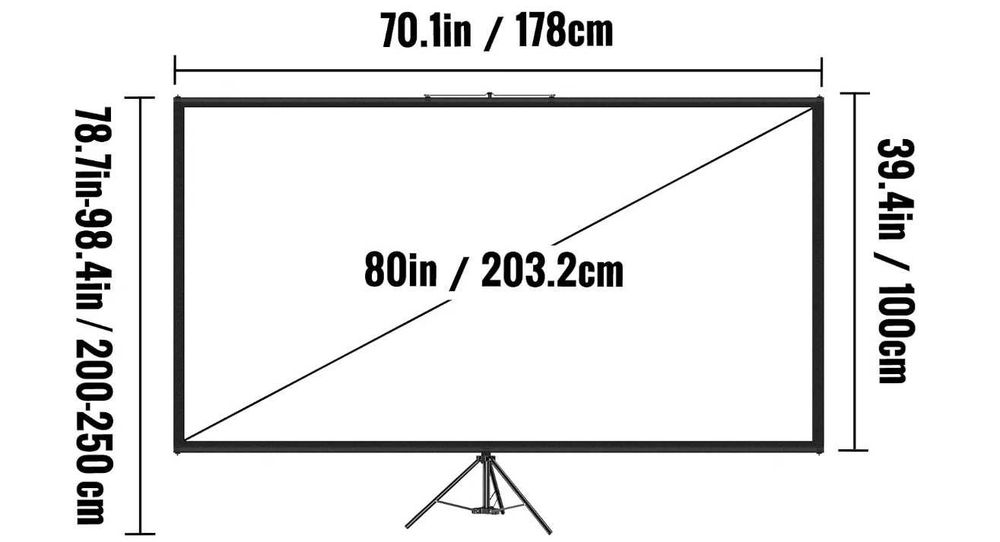 VEVOR Tela para projetor de 80" e 16:9 4 K