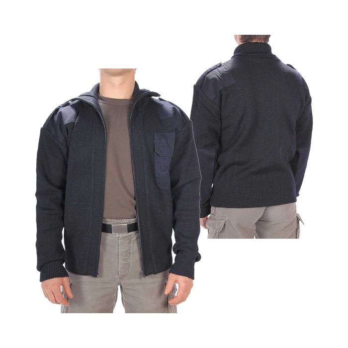 MIL-TEC Sweter Wojskowy Taktyczny Z Kieszeniami Navy Blue 48 Rozpinany