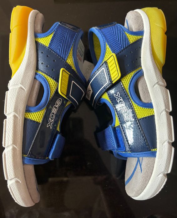 GEOX sandały J SANDAL FLEXYPER BO NAVY/LIME  skórzane LED, świecące