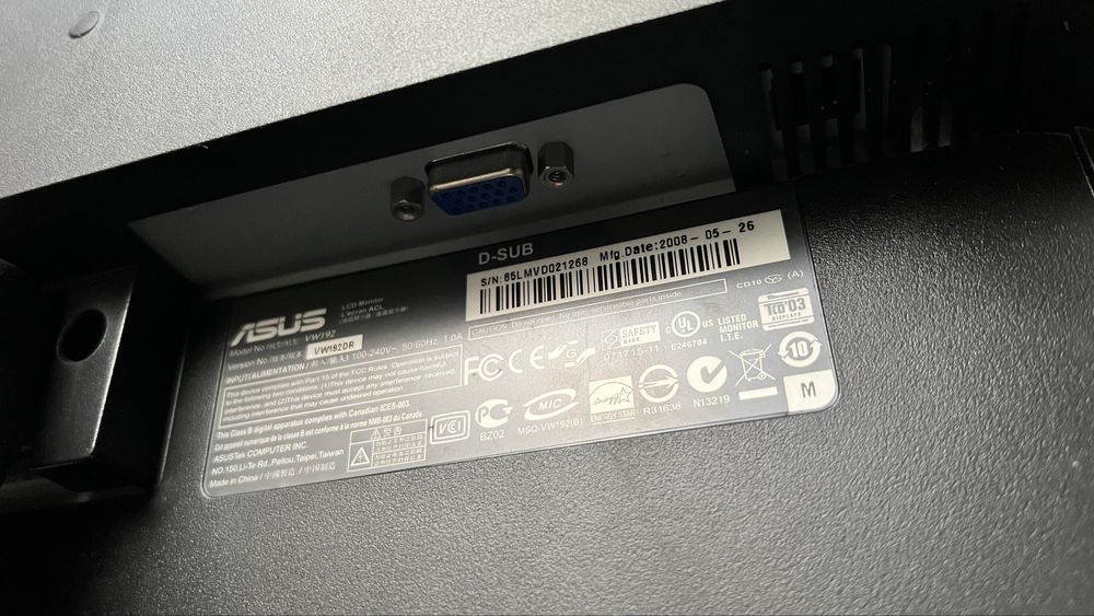 Monitor asus como novo vw192dr pc