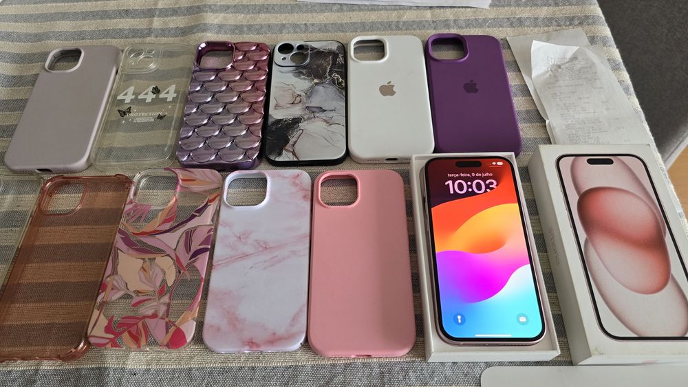 iPhone 15 Plus e 15 256GB, 128GB. Troca/retoma. Fatura, garantia, capa