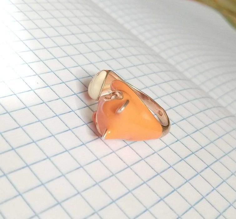 Кольцо перстень срібло 925 проба. Лисичка. Емаль. Розмір 19