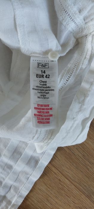 F&F r.42 biała prosta sukienka na lato, LEN+bawełna