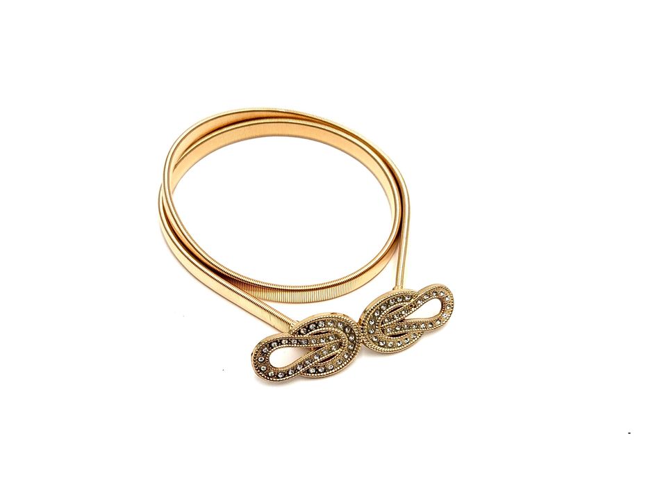 PASEK damski sprężynka ELASTYCZNY do sukienki złoty węzeł cyrkonie