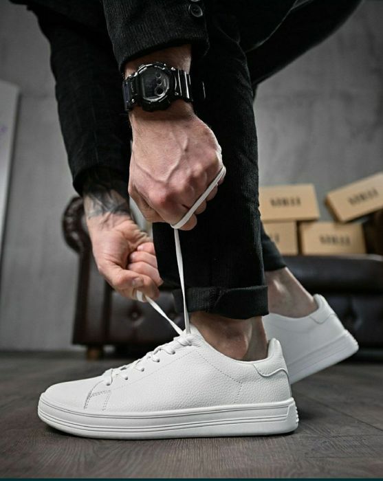 НАТУРАЛЬНА ШКІРА чоловічі кросівки білі демісезонні класичні кеди