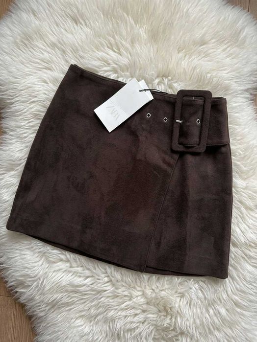 Zamszowa czekoladowa spódniczka Zara XS