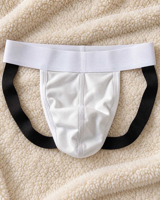 ASOS DESIGN Jockstrap L – białe męskie slipy z czarnymi paskami, bawełna