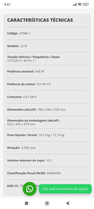 Liquidificador industrial baixa rotação 10litros Skynsem