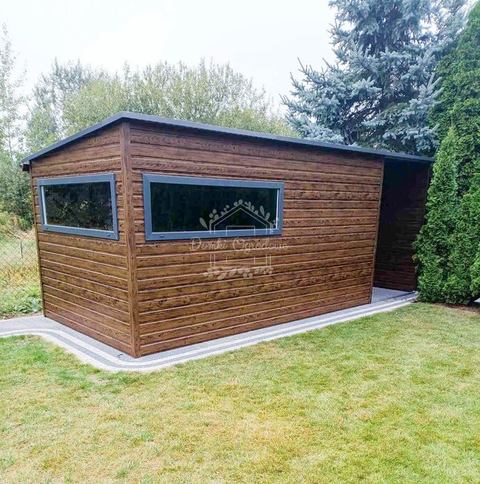 Schowek domek ogrodowy 4,5x2,5m wiata 1,8m antracyt rynny  ID813