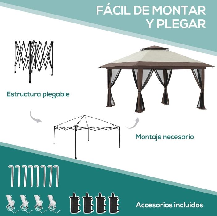NOVO - Tenda Dobrável 4x4mts cor bege/castanho
