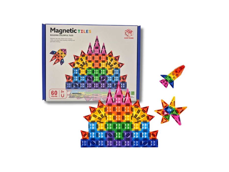 Zestaw Klocków Magnetycznych 3D 60 Elementów Edukacyjne Kreatywne
