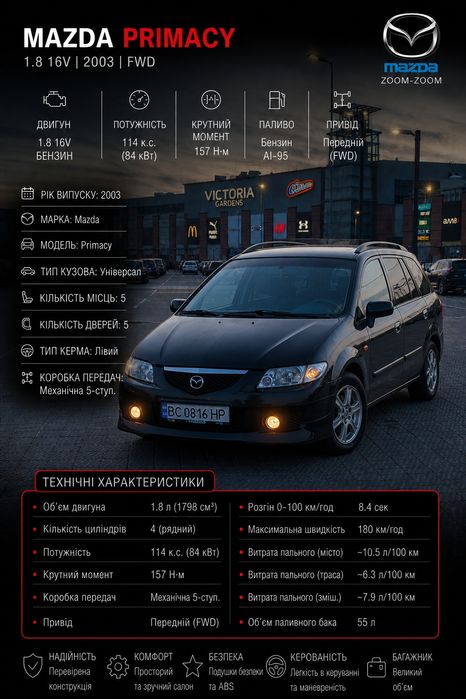 Mazda Premacy 1.84л газ/бензин 2003р (з переоформленням)