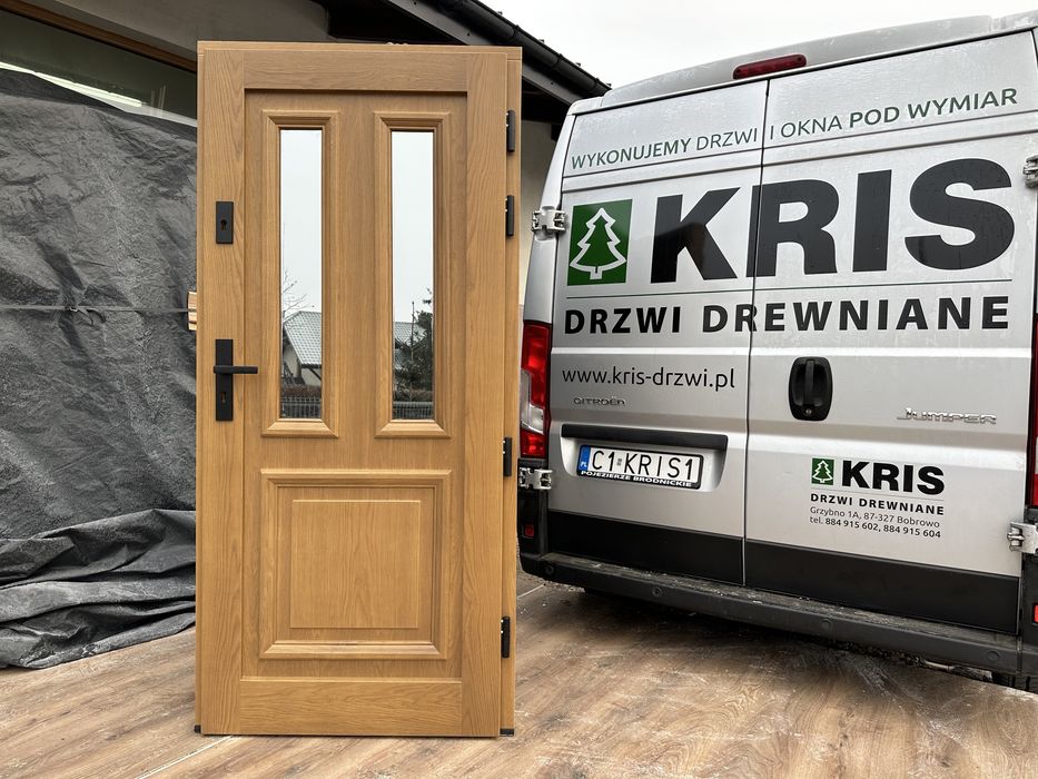 Drzwi zewnętrzne drewniane Angielskie CZYSTE POWIETRZE na wymiarPOLSKA