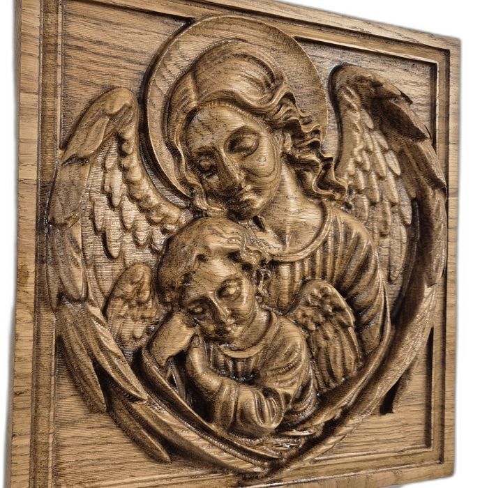 Płaskorzeźba z drewna – Anioły, ochrona i spokój, PREZENT