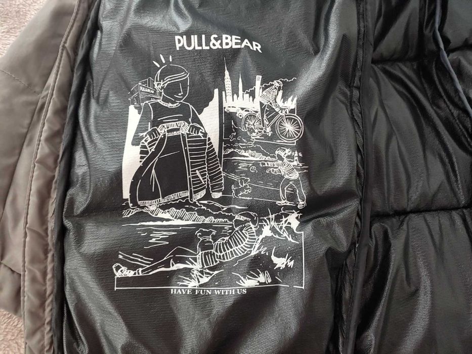 Удлиненная зимняя Куртку-Пуховик Pull&Bear (Хаки/Серый) размер  Л