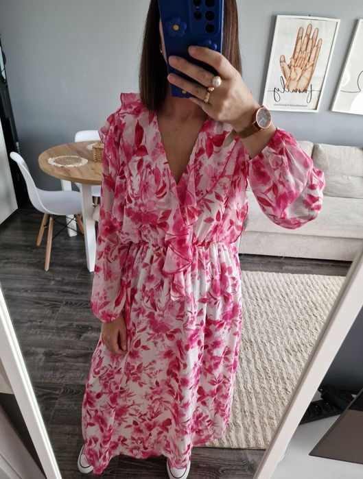 Zara nowa elegancka długa sukienka kwiaty r. M