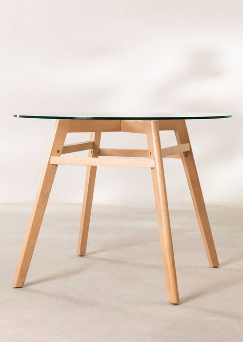 Mesa de Jantar Redonda -Tampo de Vidro 100 cm (Como Nova)