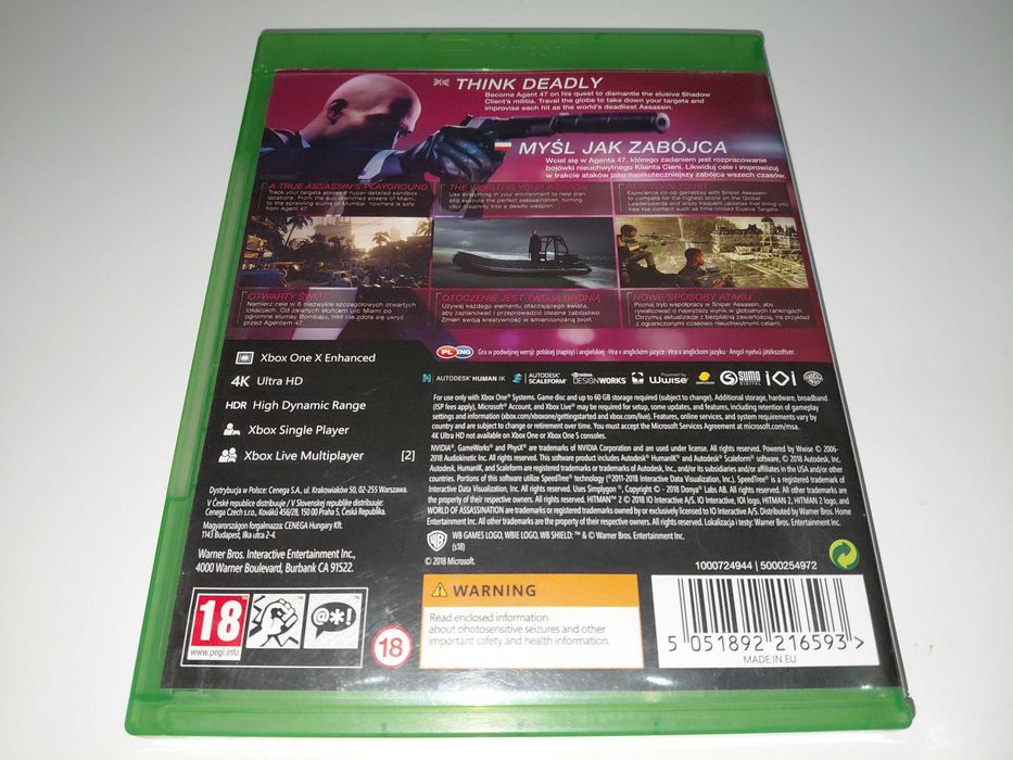 xbox one HITMAN 2 PL cichy zabójca gra po polsku zostań zabójcą okł PL