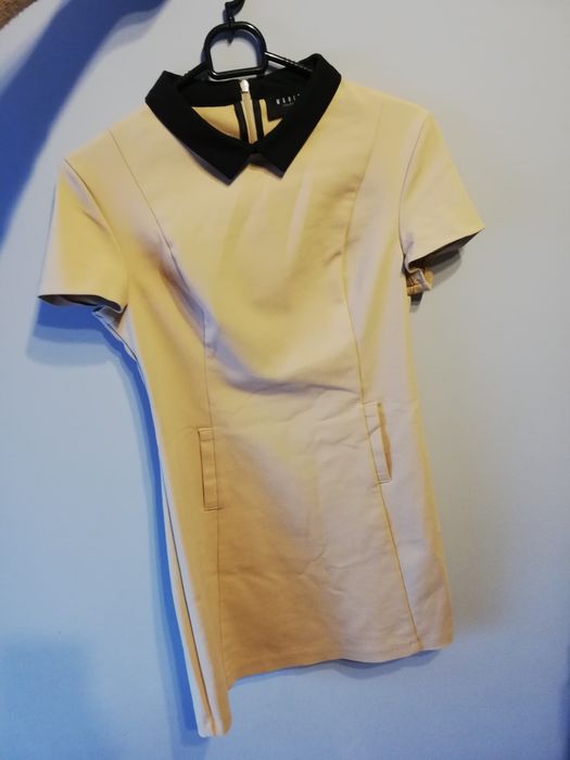 Beżowa sukienka mohito 34 xs elegancka na święta