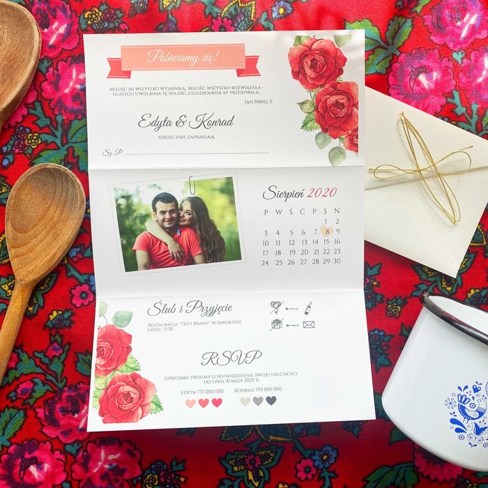 Zaproszenie na ślub składane ze zdjęciem RÓŻE