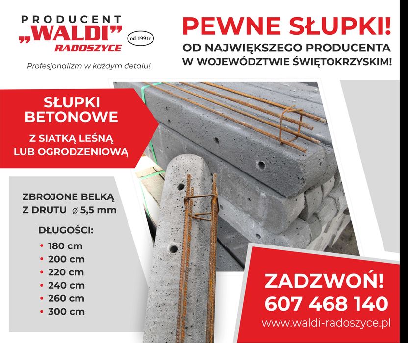 Słupki Betonowe dł w cm 180,200,220,240,260,300 WALDI +rozładunek HDS