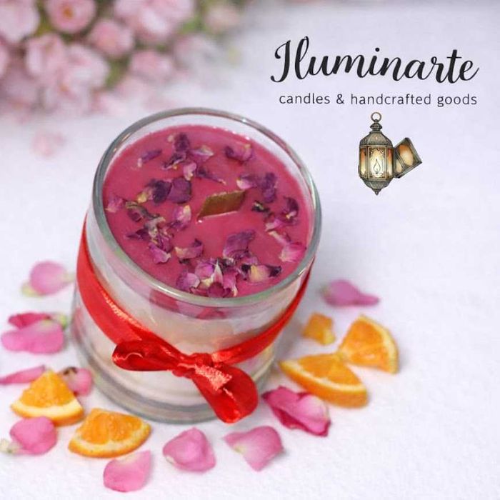 Vela soja rosa ardente cor de rosa aroma laranja