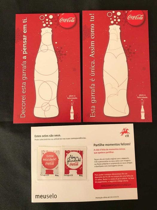 2 Postais e 2 selos da Coca Cola todos diferentes