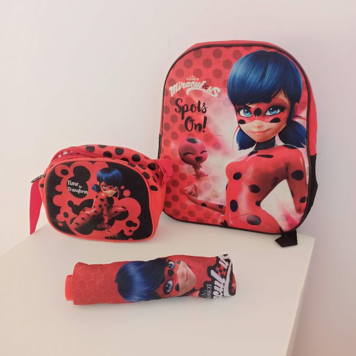 Torebka parasol plecak zestaw Pani Biedronka i czarny kot miraculous