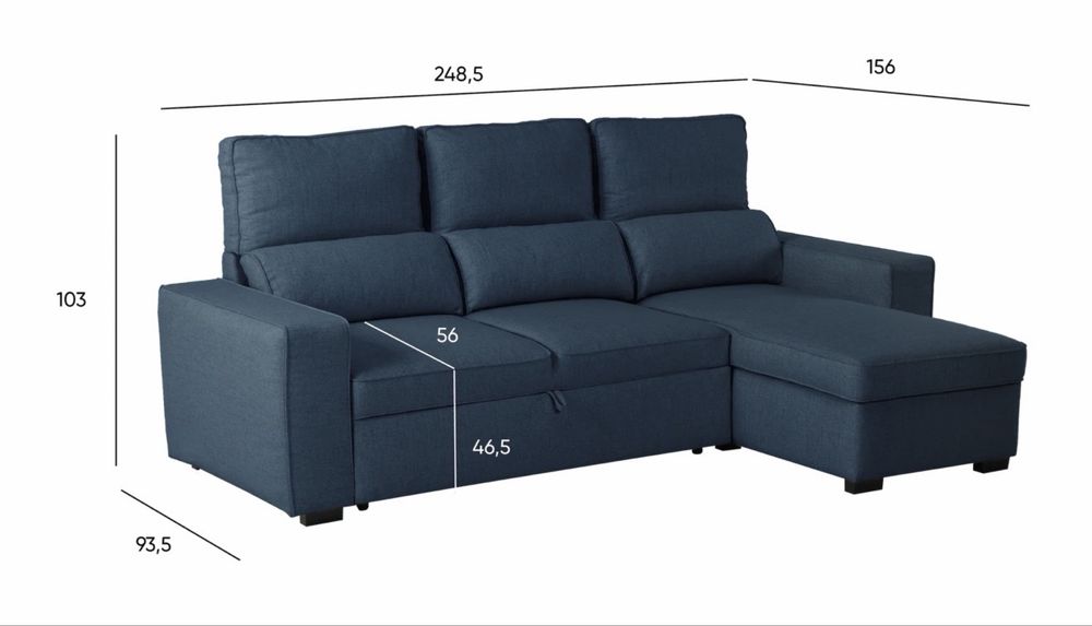 Sofá Cama com Chaise Longue Reversível e Encosto Reclinável