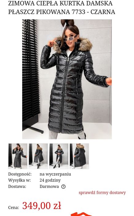 Czarna zimowa pikowana kurtka damska płaszcz zimowy r 40 L