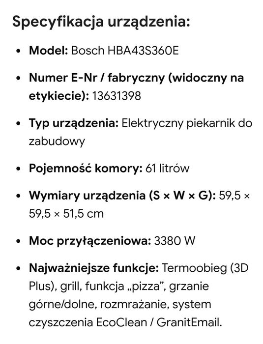 Piekarnik Bosch używany