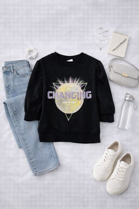 Ciemnoszara bluza z dużym, vintage nadrukiem L 40