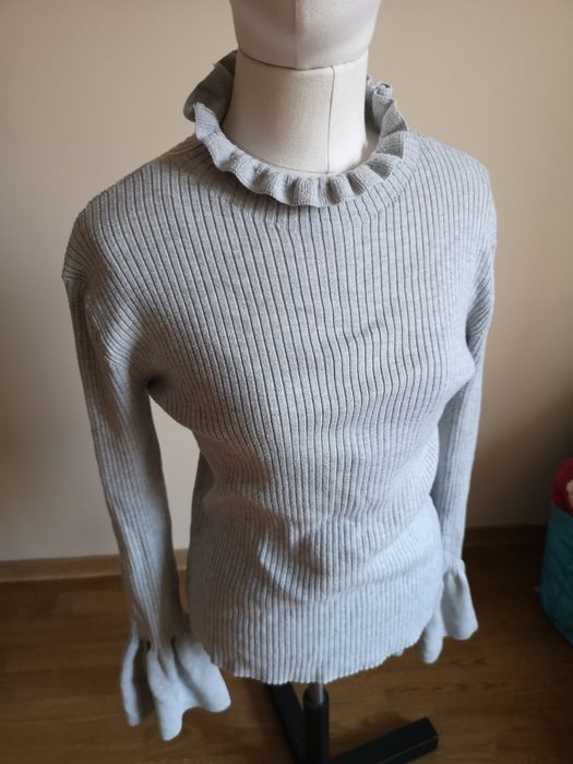 Sweter szary golf polhgolf falbanki h 38 40 hiszpanka
