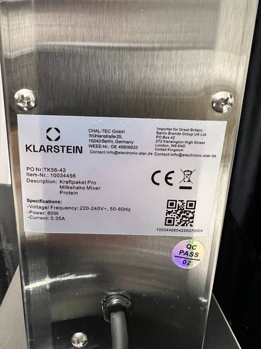 Міксер для коктейлів з Німеччини Klarstein Kraftpaket Pro 10034456