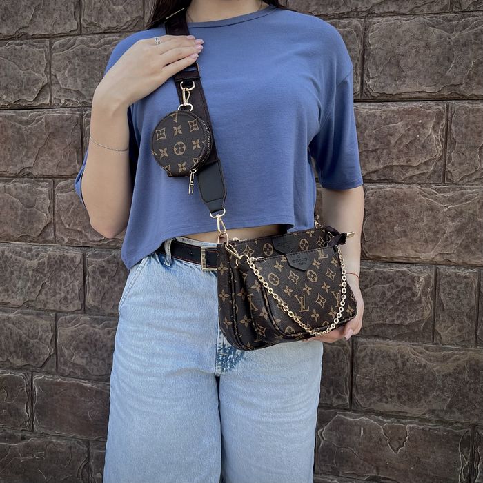 Брендова жіноча сумка трансформер Louis Vuitton 3 в 1 Multi Pochette кросбоді через плече