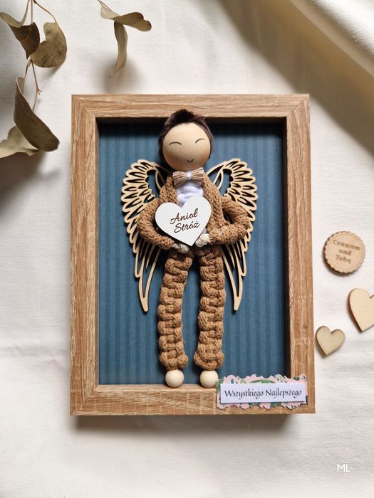 Ramka Anioł chłopiec makrama prezent