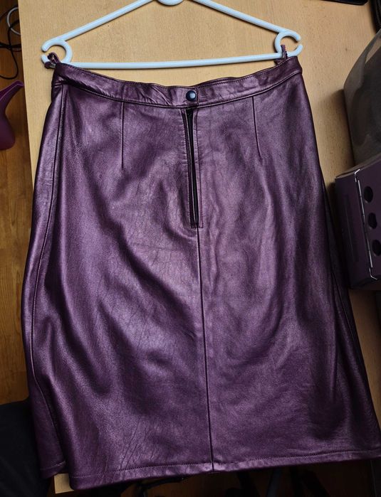 Fioletowa skórzana spódnica vintage L, 100% skóra