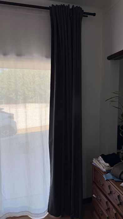 8 Cortinados IKEA Cinza Blackout 1,46 × 2,66 m + 2 Varões Pretos Duplos