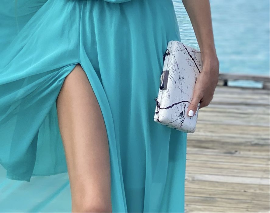 Шифонова сукня кольору Мальдів. Бірюзова сукня в пол. Голубое платье