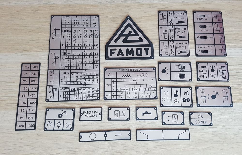 Tokarka TUM-25 A Tabliczki Tabliczka Komplet Tabela Gwintów